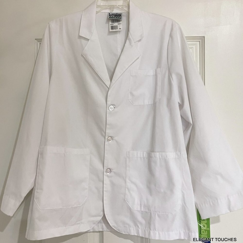 Landau White Lab Coat Men's XL 30" Medical Consultation Jacket 3224 Size 46 NWT